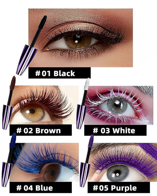 5D Waterproof Colored Mascara Volume and Length,5 Color Black Brown White Blue Purple Fiber Mascara for eyelashes, Longlasting Curling rimel de pestaΓ±as,Women's Day Eye Makeup Gift Set for Women Girl
