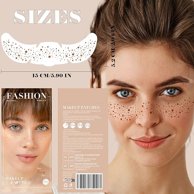 8 Pcs Brown Mixed Shapes Glitter Freckles Face Tattoo, Cute Sparkle Fake Speckles for Women Girls, Freckle Makeup Patches, Face Glow Glitter Party Supplies, Rave Event Festival Accessories for Women