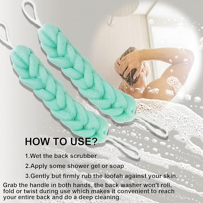 PPHAO - Back Scrubber for Shower - Bath Sponge - Long Loofah - Bath Back Scrubber for Shower for Men - Loofah for Women - Loofah Sponge for Men - 21.5 INCH - Green Loofah - 2 Pack