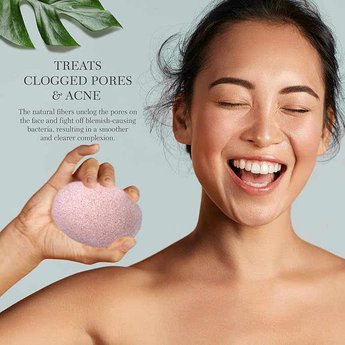 Konjac Facial Sponge, 100% Natural Handmade Unscented Soft Exfoliating Face Sponge Daily for Men and Women, Facial Konjac Sponge Sensitive Skin Acne ( Pink Clay Konjac Sponge) 1 Package – Energia