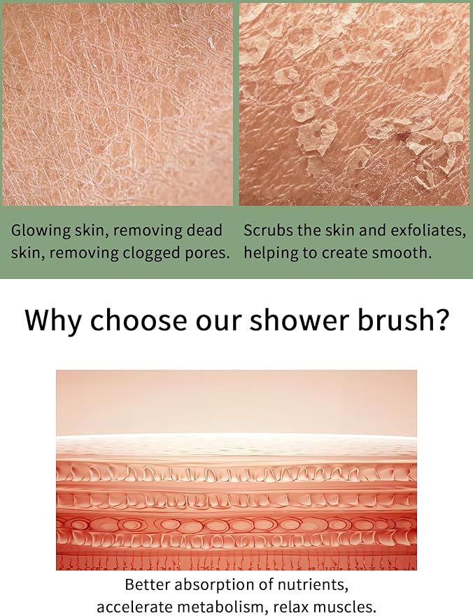 3-in-1 Back Scrubber for Shower Soft Bath Brush Long Handle for Skin Exfoliating Double-Sided Bath Loofah Exfoliating Massage Bristles Suitable for Wet, Women & Men(Green) (RH660-GREEN)