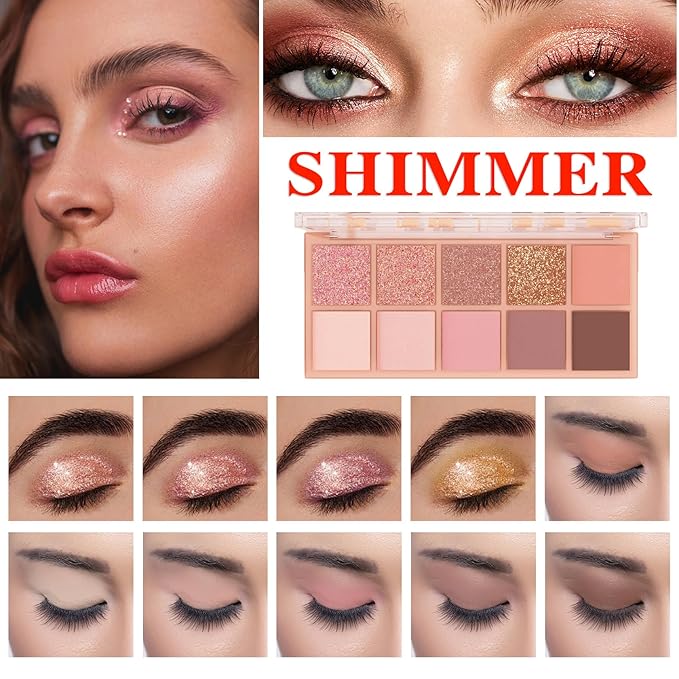 10 Colors Makeup Naked Eyeshadow Palette,Nude Matte Shimmer Eyeshadow Palette,Natural Glitter Pigment Eye Shadow Pallete Set Long Lasting & Waterproof Smokey Eye Professional Beauty Makeup Kit #3