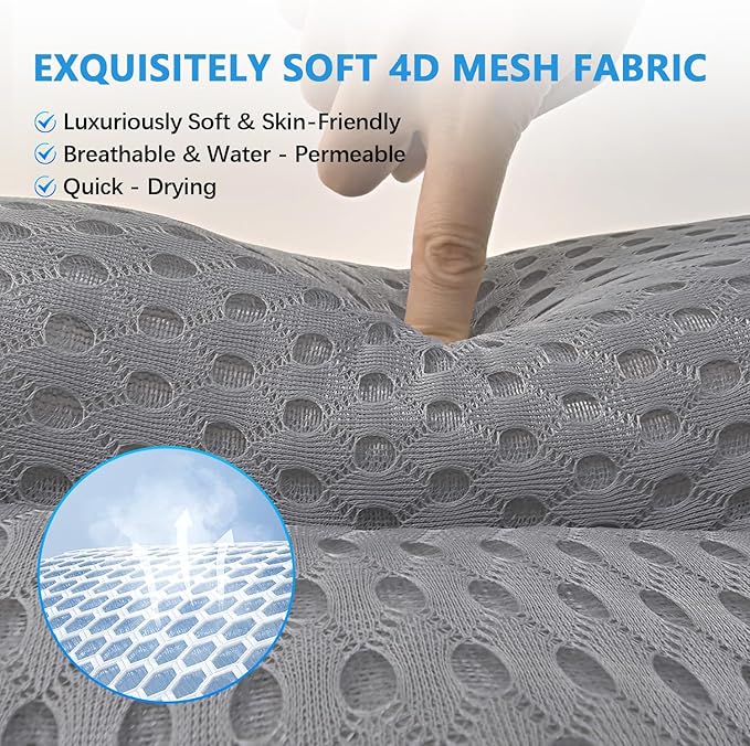 REEZEIVI Bath Pillows for Tub,Bath Pillow with 6 Non-Slip Suction Cups,Soft 4D Mesh Fabric,Bathtub Pillows for Tub Neck and Back Support,Extra Thick Luxury Bathtub Pillows,Grey