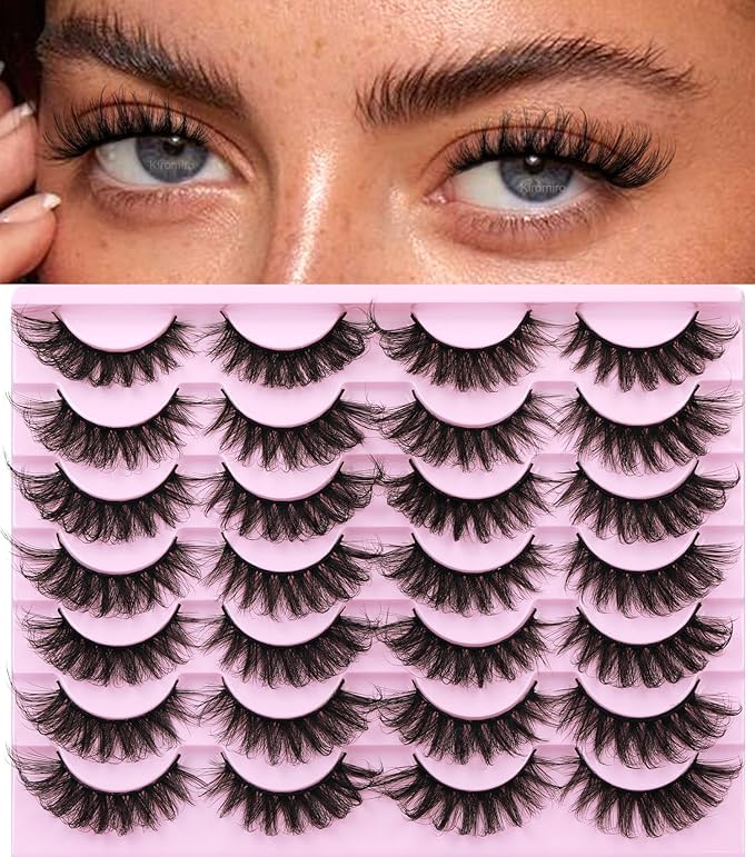 Mink Lashes Volume Russian Mink Lashes Extension 17mm Wispy False Eyelashes 6D D-Curl Russian Strip Lashes Pack by Kiromiro