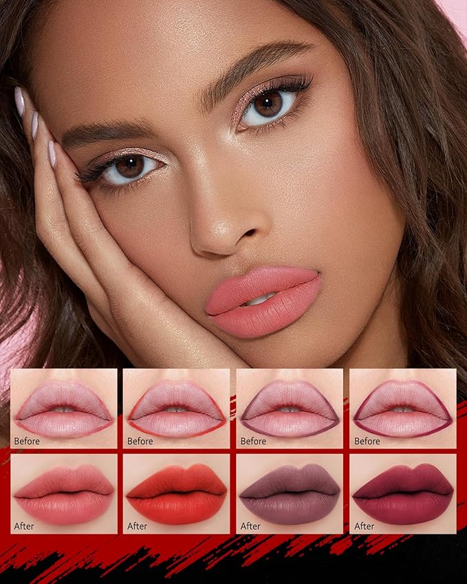 4 Color Retractable Creamy Long-Lasting Lip Liner Lipstick,High Pigmented Matte Red Nude Lip Gloss Lip Liner Pencil Set,Waterproof Velvet Lip Stick High Pigmented Lip Crayon Pen for Women Daily Makeup