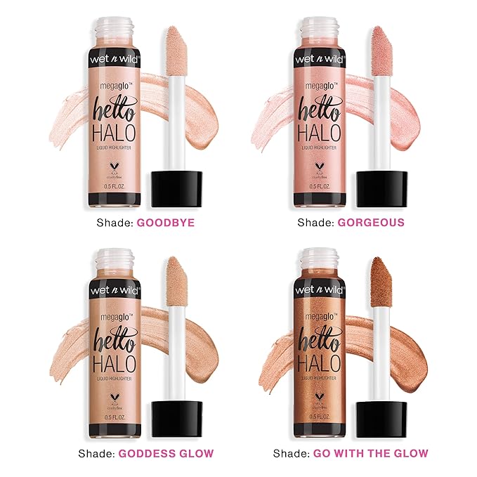 wet n wild MegaGlo Hello Halo Liquid Highlighter Makeup, Shimmer, Glow Halographic (Pack of 2)