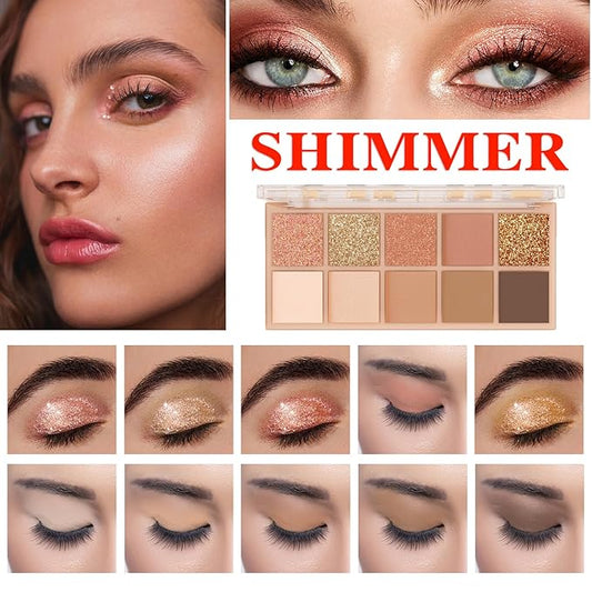 10 Colors Makeup Naked Eyeshadow Palette,Nude Matte Shimmer Eyeshadow Palette,Natural Glitter Pigment Eye Shadow Pallete Set Long Lasting & Waterproof Smokey Eye Professional Beauty Makeup Kit #2