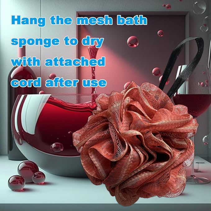 Large Exfoliating Loofah Puff Loufas Lofa Sponges Shower Loufah, Loafas Shower Scrubby Bath Pouf Sponge for Body - WineRed 50g