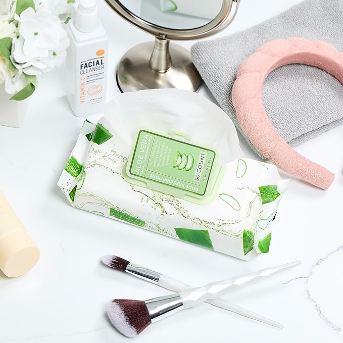 Body Prescription Makeup Cleansing Wipes - Gentle and Effective Face Wipes, 50 Count (Pack of 1), Aloe Vera