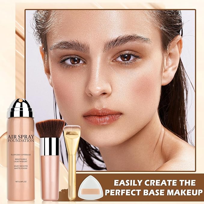 AIUEO Magic Minerals Airbrush Foundation Silk Smooth Airbrush Spray Foundation Full Coverage Flawless Setting Spray Makeup-Nude