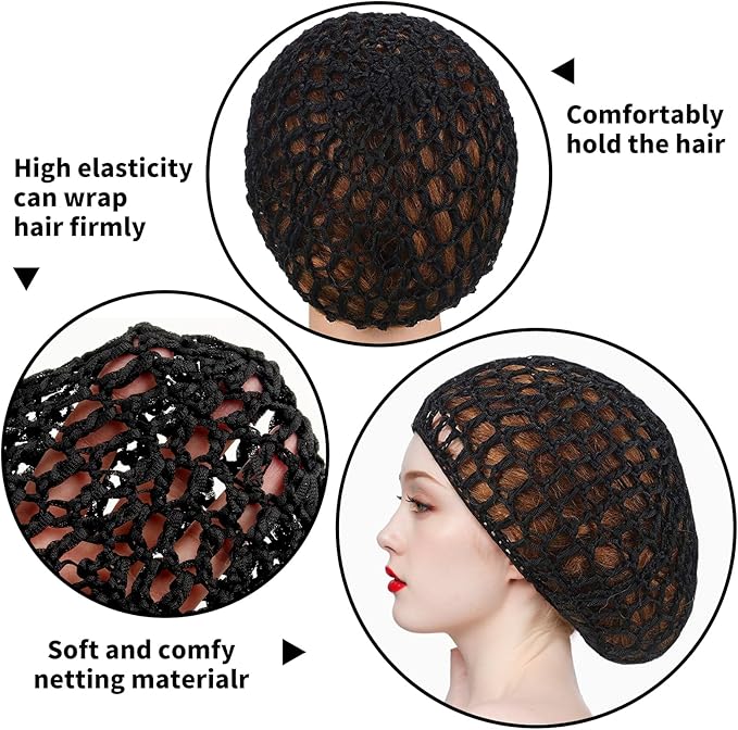 Hair Wrap Nets for Women Sleep - 3 Pack Hairnets Sleep Hair Wrap Cap for Women Sleeping Black Mesh Crochet Hair Net for Sew in Weave (Black)