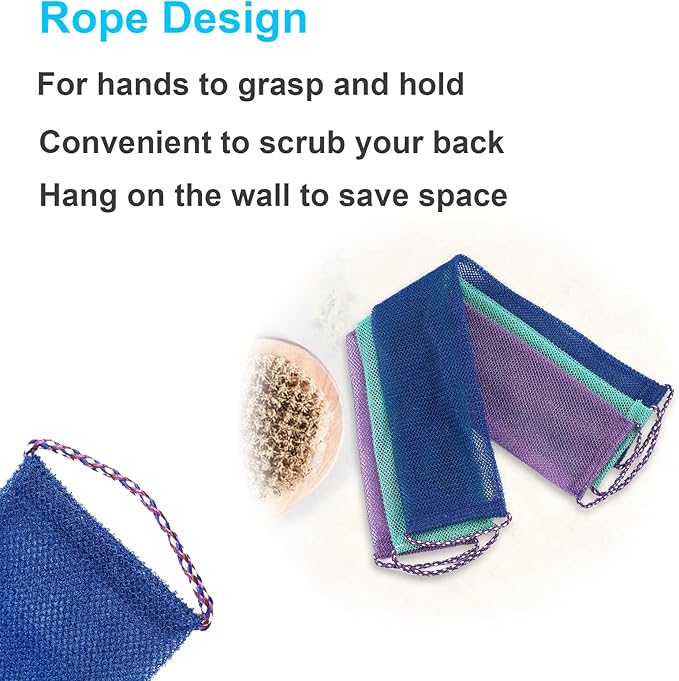 3 PCS African Exfoliating Net,African Net Sponge,Exfoliating Body Scrubber Back Scrubber for Shower,Exfoliating Washcloth African Net Bath Sponge Exfoliating Net for Men Women Daily Shower Bathing