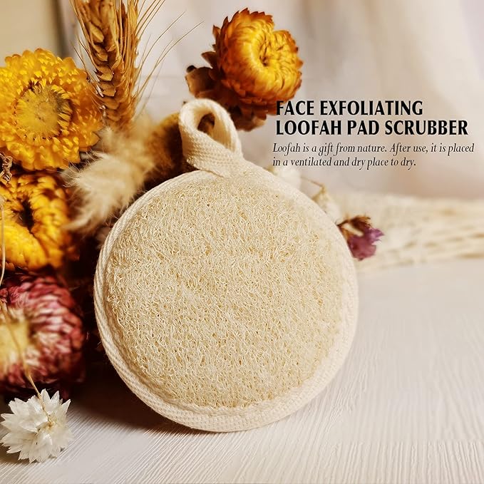 Natural Loofah Sponge Exfoliating Body Scrubber and Soft and Easy Foaming Face Exfoliating Loofah Pad Scrubber