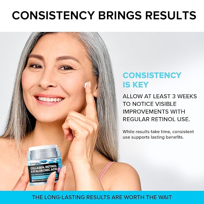 SimplyVital Collagen, Retinol & Hyaluronic Acid Cream - Anti-Aging Face Moisturizer for Face, Firming Skin Care Neck & DΓ©colletΓ© - Made in USA, Daily Moisturizer Face Cream Day & Night - 1.7 fl.oz.