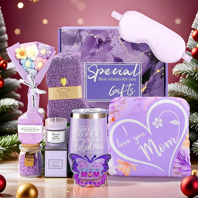 Luxury 10Pcs Mom Gifts Set Basket, Mothers Day Christmas Anniversary Birthday Gifts10Pcs Set for Mom, Mother Spa Skincare Set with Silk Eye Mask Blanket Tumbler, Ideal Gifts for Mother's Day