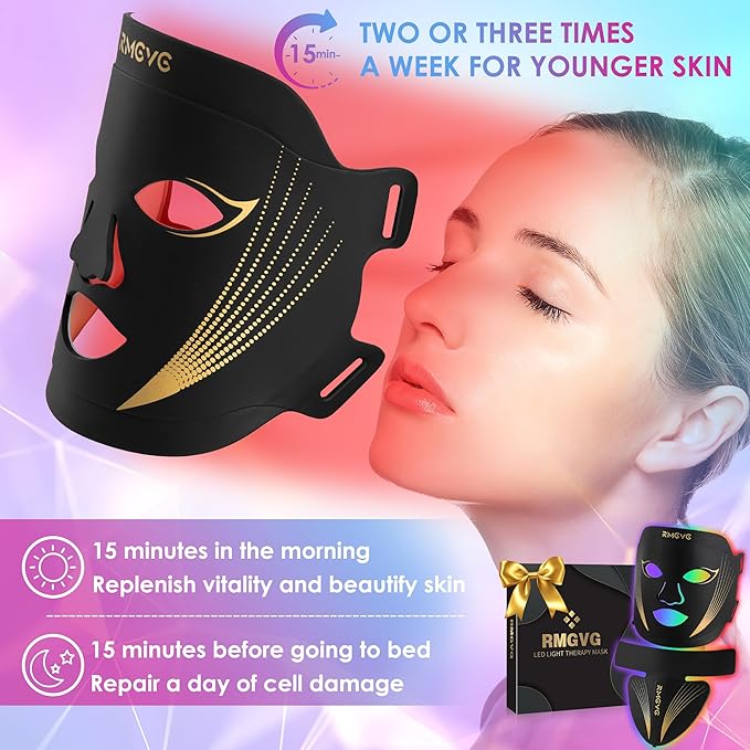 Red-Light-Therapy-for-Face and Neck, 7 Colors LED Facial Light Therapy Mask - Birthday, Christmas, Mothers Day, Valentines Day, Self Care Gifts for Her Women Mom Best Friend Wife Teacher (Black)
