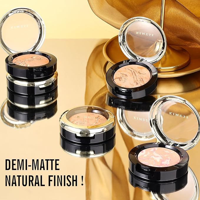 KIMUSE Baked Foundation, Brighten Color Correcting Powder Foundation, Lighting Glow Baked Foundation for Mature Skin, Buildable Coverage, Radiant Natural Finish