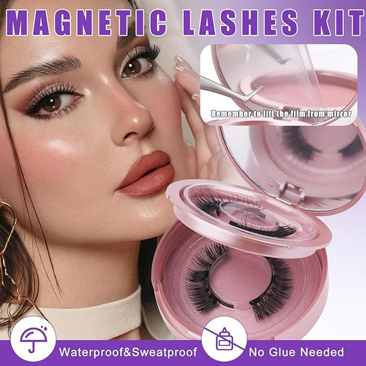 2-Pairs Reusable Magnetic Eyelashes with Applicator: Natural Look, Reusable, No Glue or Liner Needed, Wendy, K8+604-1