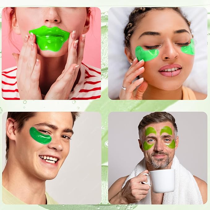 10 Pair Under Eye Mask & 10 Pair Lip Mask Skincare Set, Aloe Vera Lip Patches & Under Eye Patches for Puffy Eyes, Dark Circles, Dry Lips Lines, Deep Hydrating Moisturizing for Women & Men Skincare
