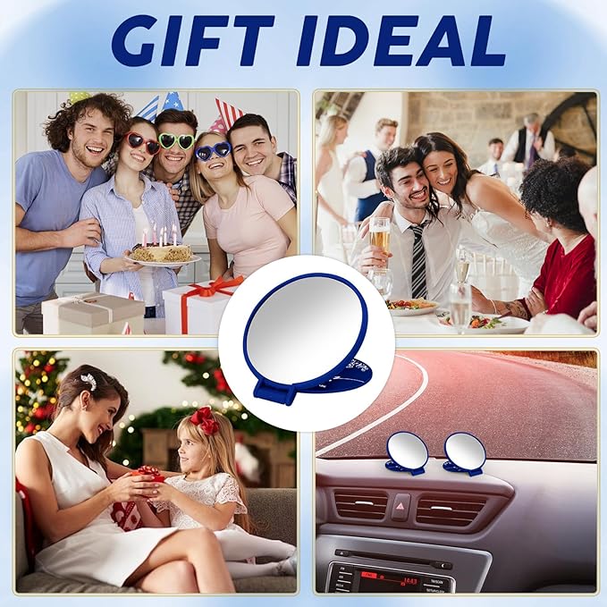 100 Pcs Inspirational Compact Mirror Bulk Small Pocket Mirror Purse Round Portable Folding Makeup Mirror Mini Compact Mirror Gifts for Women Coworker Employee Teacher(Blue)