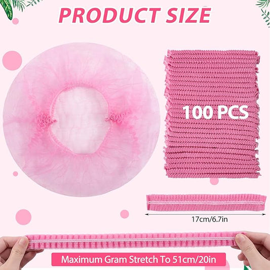 100 Pieces Non-Woven Hair Nets,Disposable Bouffant Caps,20 Inch Elastic Head Cover,Pink Disposable Hair Nets,Hair Net for Food Service,Beauty Salon Cosmetics Spa Men & Women(Pink)