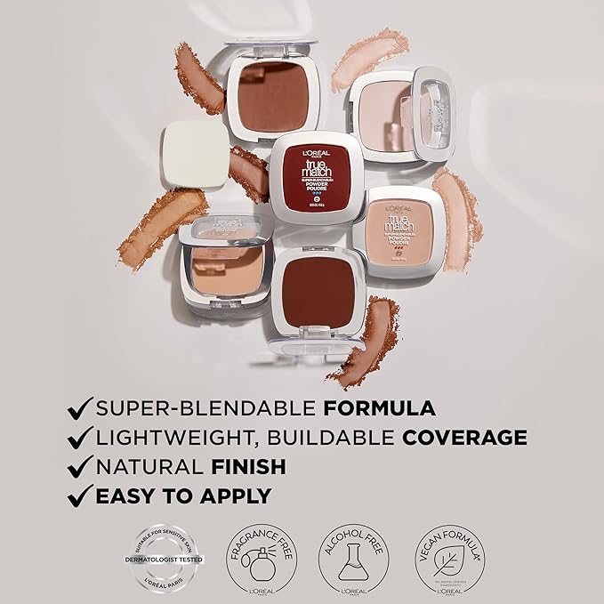L'Oreal Paris True Match Super Blendable Oil Free Foundation Powder, W3 Light Medium, 0.33 oz, Packaging May Vary