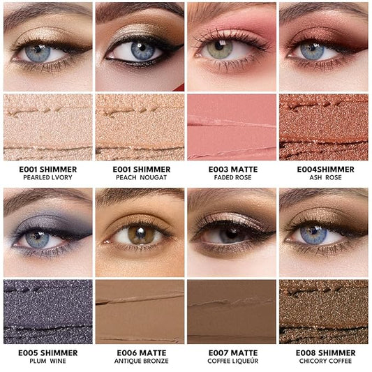 8PCS Neutral Eyeshadow Stick Set Metallic Shimmer Matte Cream Eye Shadow Eyeliner Brightener Pencil Crayon - Neutral Brown