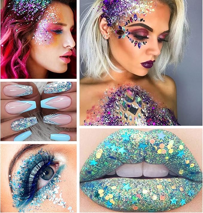 Corleone Body Glitter, Holographic Face Glitter Gel for Women Girls, Waterproof Shimmer Liquid Glitter Eyeshadow for Rave Festival Party