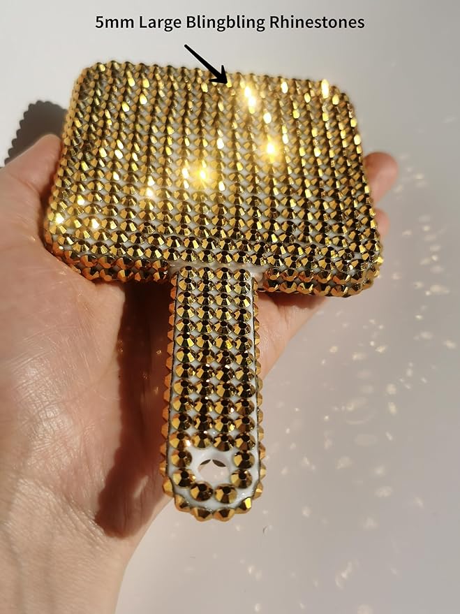 Sparkling Rhinestone Handheld Mirror Bling Hand Mirror Adorable Decorative Cosmetic Hand Mirror with Handle Glitter Makeup Mirror, Meaningful Gifts for Women Girls Golden