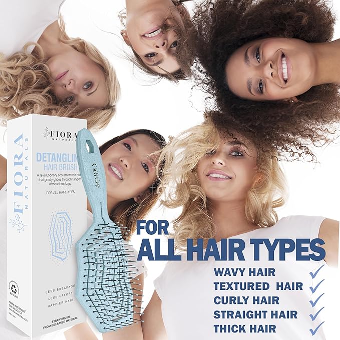 Fiora Naturals Hair Detangling Brush -100% Bio-Friendly Hair Detangler Brush w/Ultra-soft Bristles- Glide Through Tangles with Ease - For Curly, Fine, Women, Men, Kids, Toddlers, Wet and Dry Hair