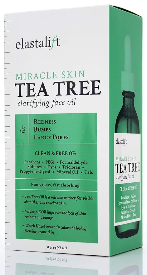 Elastalift Tea Tree Oil Facial Spot Treatment W/Witch Hazel Clarifying Tea Tree Oil For Face Helps Target Redness, Acne, Bumps, Dry Itchy Skin, & Large Pores. Non-Irritating Formula, 1.8 Fl Oz