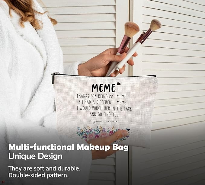Funny Meme Gifts Makeup Cosmetic Bag - Meme Gifts for Grandma, Grandkids & Mom; Floral Small Makeup Bag for Purse
