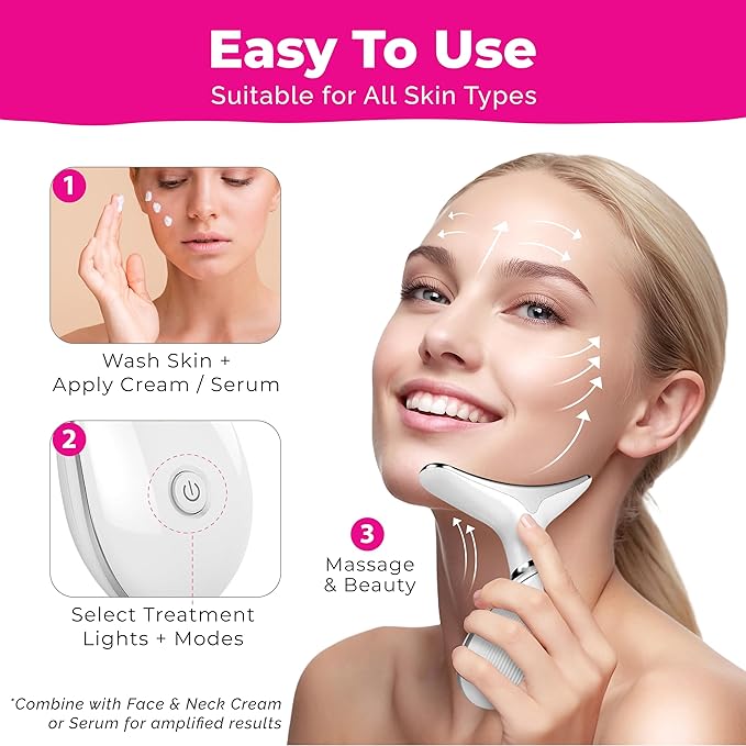 Face Neck Device Facial Massager, True Beauty Glow, Microcurrent Skin Care, Double Chin Reducer, Face Lift, Face Sculpting Tool, Gua Sha Facial Tools, 7-in-1 L-E-D Colors - White Machine - Biidey