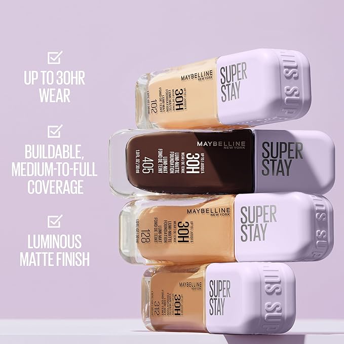 Maybelline Super Stay Lumi-Matte Foundation, Lightweight and Buildable Full Coverage Foundation Makeup For Up To 30HR Wear, 350, 1 Count
