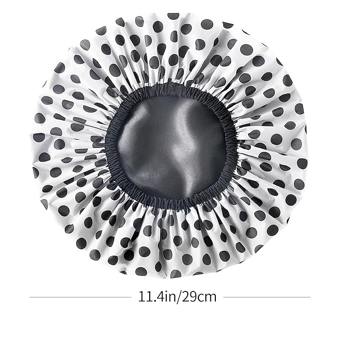 2 Pcs Shower Caps for Women Reusable Waterproof Double Waterproof Layers Bathing Hat large Shower Cap for Women (Black Red)