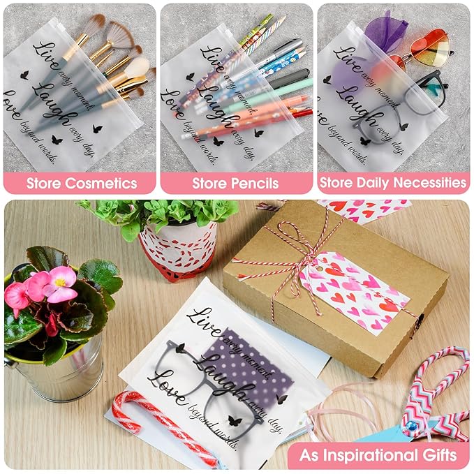 100 Pcs Inspirational Gifts for Girls Women Travel Cheer Makeup Bag Bulk Loved Quotes Cosmetic Bags with Zipper Thank You Encouragement Birthday Gift Bag for Nurse Teacher Friend (Minimalist)