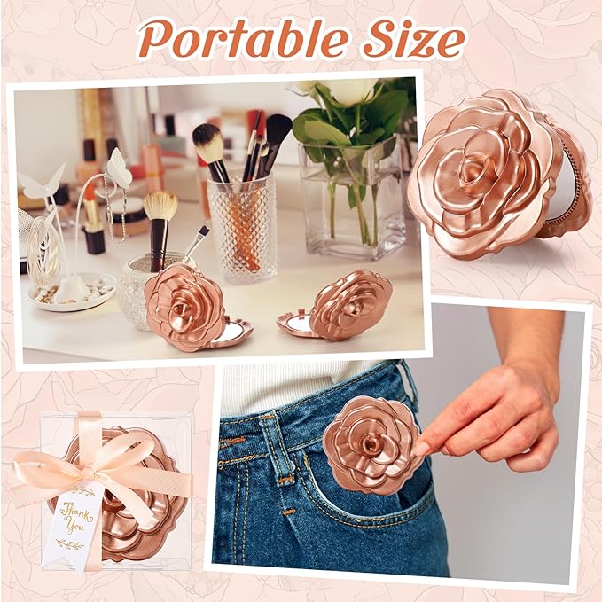 100 Set Rose Compact Mirrors Bulk Wedding Party Favors Including Rose Mirrors Thank You Tags Plastic Clear Boxes with Ribbons for Wedding Bridal Shower Party Guests Souvenir Gift