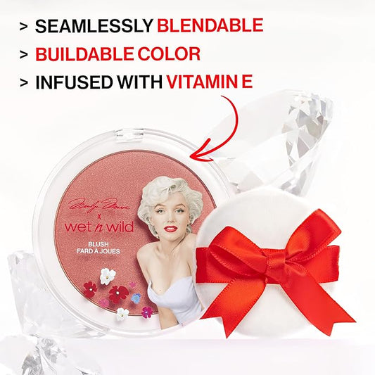 wet n wild Marilyn Monroe Collection Icon Blush β Velvety Pearlescent Powder Blush, Buildable & Blendable Formula Infused with Vitamin E, Includes Sponge Applicator, Cruelty-Free β Rose