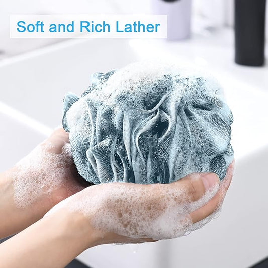 AmazerBath Bath Shower Loofah Sponge 75g/PCS Bath Sponges for Men Exfoliating - Set of 4 Indigo, Large
