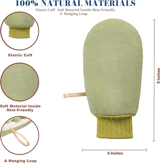 Deep Exfoliating Glove for Shower, Double-Sided Exfoliating Mitt,Massage Body Scrub Gloves for Home Spa, Eco Friendly loofah Sponge, Dead Skin Remover & Body Scrubber Exfoliator (Green)