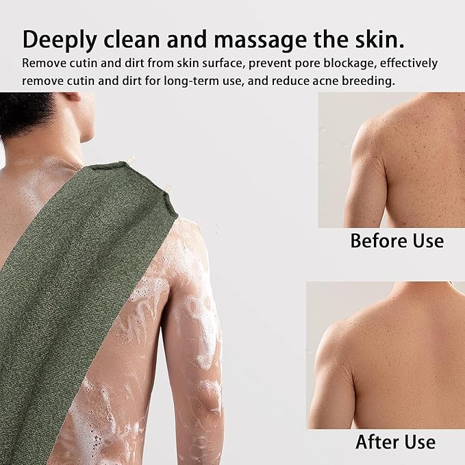 Scrubber Back for Shower Extended Length Scrubber Towel Exfoliating Washcloth Body Scrub Sponge Shower Loofah with Handle for Women Men Deep Clean Body Skin Massages (White&green2)