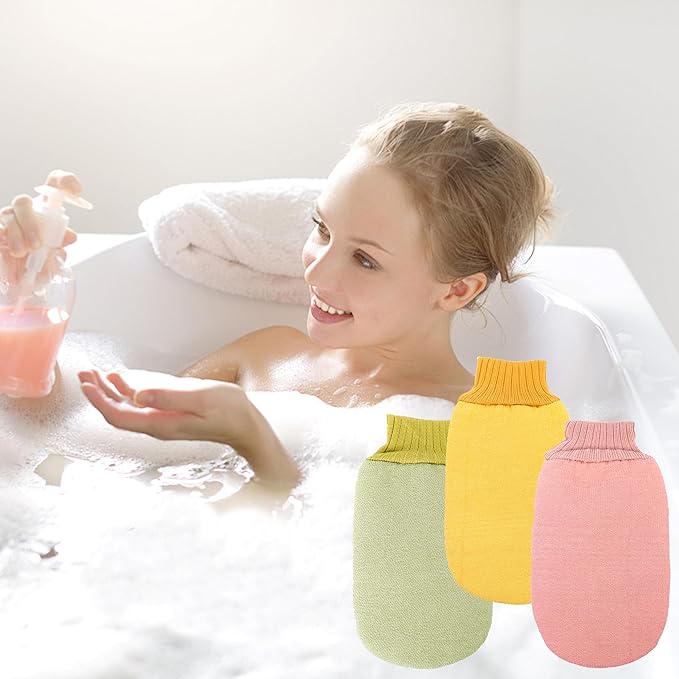 Deep Exfoliating Glove for Shower, Double-Sided Exfoliating Mitt,Massage Body Scrub Gloves for Home Spa, Eco Friendly loofah Sponge, Dead Skin Remover & Body Scrubber Exfoliator (Green)