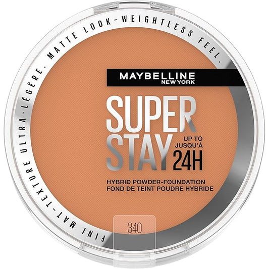 Maybelline Super Stay Up to 24HR Hybrid Powder-Foundation, Medium-to-Full Coverage Makeup, Matte Finish, 340, 1 Count