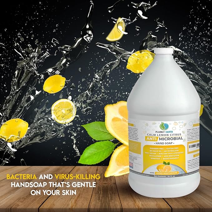 Antimicrobial Liquid Hand Soap (64 Oz) - Antibacterial Soap Refill - Hand Soap Refill Bottle - Cruelty Free Moisturizing Soap, Calm Lemon Citrus