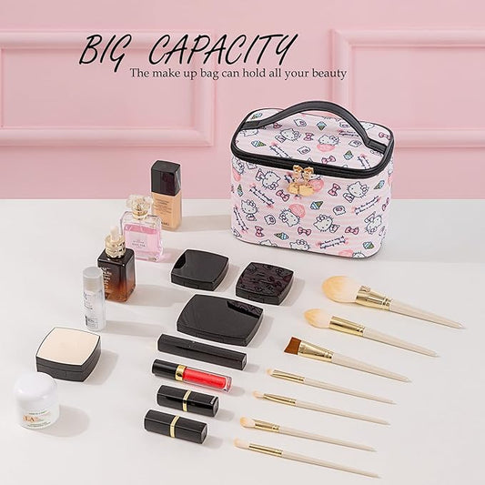 AmBealla Cosmetic Bag Large Makeup Bags Pink Travel Case with Makeup Brush HolderοΌ2PCS Cosmetic Organizer for Women, Toiletry Storage Bag for Skincare & Beauty Tools Sweet Cute for Girls