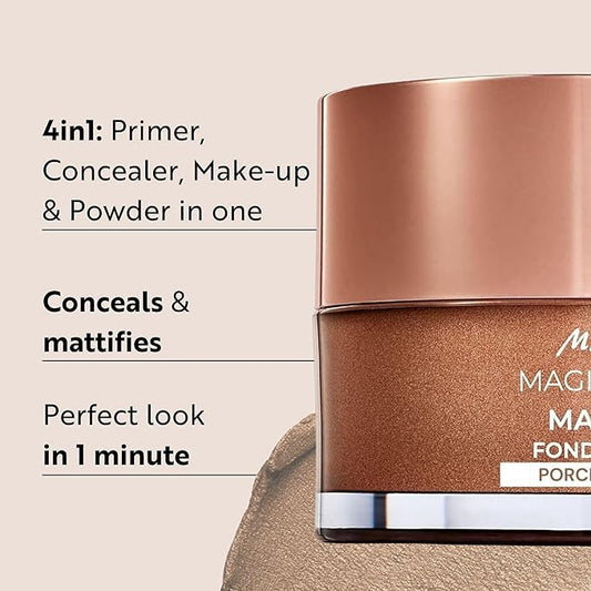 M. Asam Magic Finish Porcelain Teint Make-Up Mousse (1.01 Fl Oz) β 4in1 Primer, Foundation, Concealer & Powder With Buildable Coverage, Adapts To Fair Skin Tones, Leaves Skin Looking Flawless