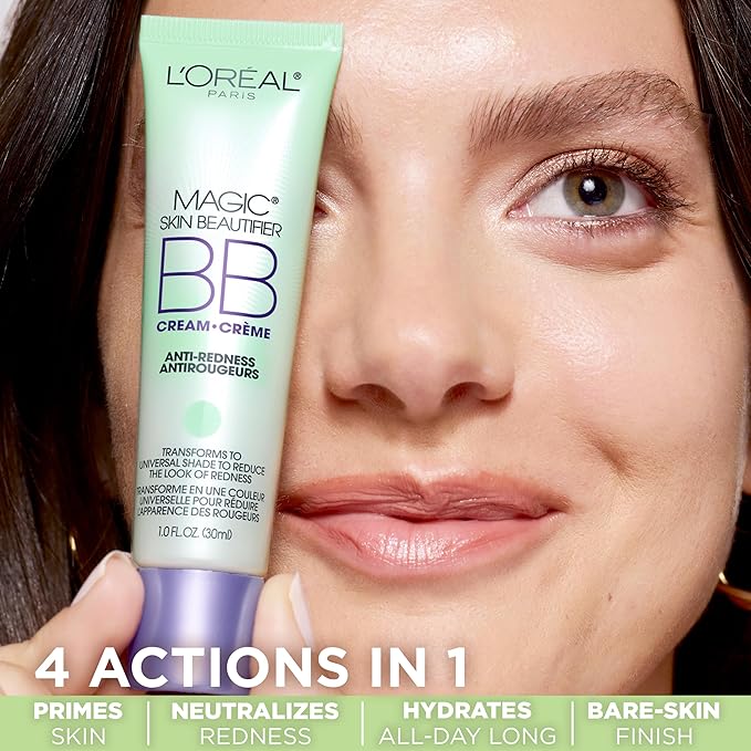 L'OrΓ©al Paris Makeup Magic Skin Beautifier BB Cream Tinted Moisturizer, Anti-Redness, 1 fl oz, 2 Count