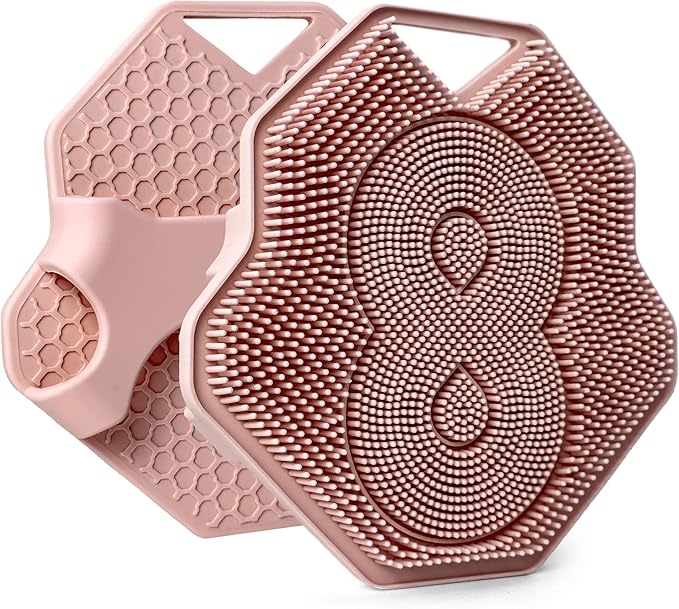 Lintach™ Silicone Body Scrubber – Gentle Exfoliating Body Scrubber – Ergonomic Shower and Bath Brush for Men and Women – Reusable and Food-Grade Silicone Brush for Smooth, Supple Skin, (Rose Pink)