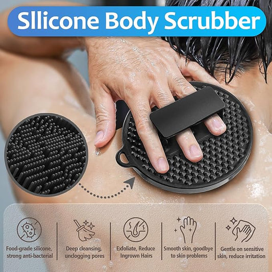 3 Soft Silicone Scrubbers - Body Exfoliating Brush Skin Massage Shower Scrubber Body Buffer, with Super Soft Handheld Facial Cleansing Brush, with Hair Shampoo Brush Scalp Massager (Black)