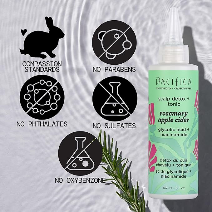 Pacifica Scalp Detox Tonic β Rosemary Apple Cider Scalp Exfoliator - Scalp Scrub w/ Salicylic Acid for Clarifying Build Up & Purifying - Itchy, Dry Scalp Treatment , Vegan & Cruelty-Free, 5 oz